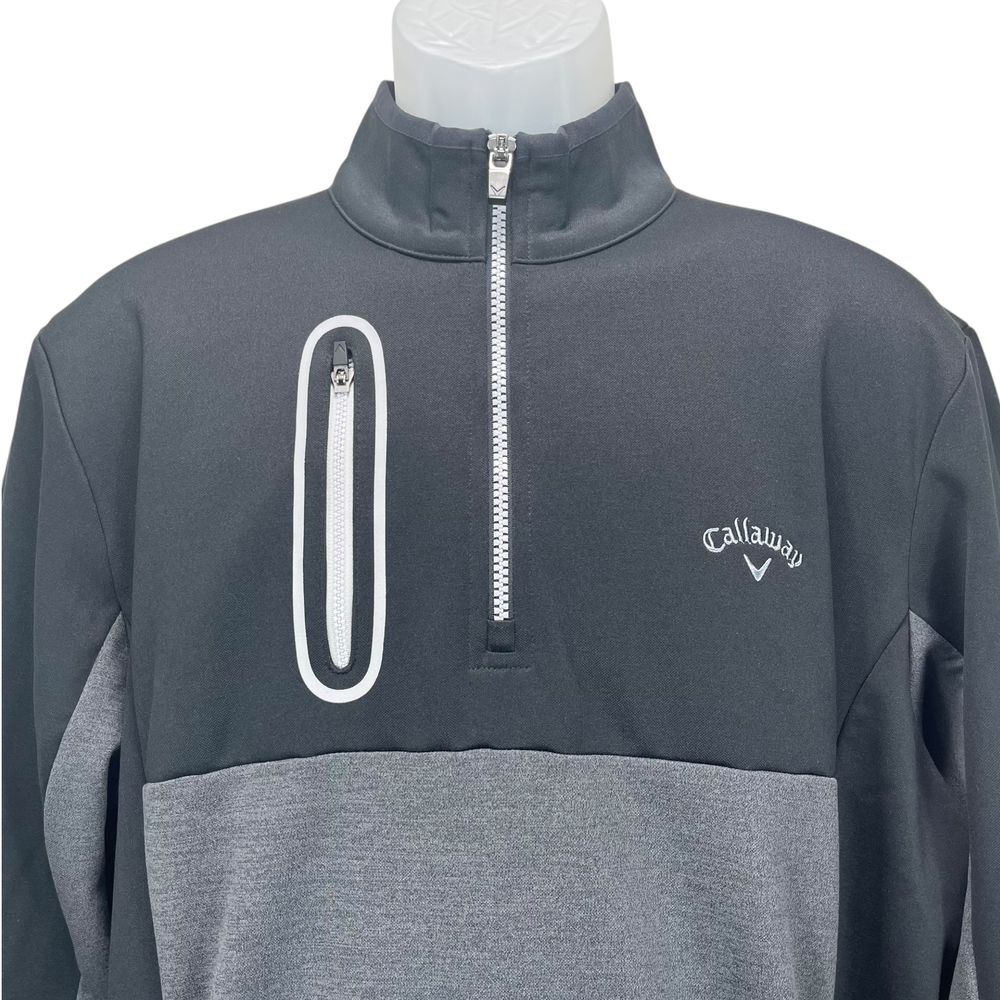 Callaway Men's Medium Gray Black 1/4 Quarter Zip Golf Pullover Sweater - Picture 2 of 6